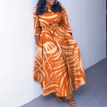 Plus Size African Print Midi Dress Stylish Tie Design Elegant Floral Pattern Spring Fashion Whol