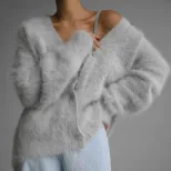 Womens Oversized Knit Cardigan Soft Faux Mink Fabric Long Sleeves Casual Style Perfect for Sprin