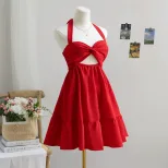 Red Backless Mini Dress Sexy Halter Neck Summer Fashion Lightweight Fabric Perfect for Parties a