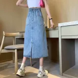 开叉半身裙女2022夏季新款潮气质复古高腰显瘦中长款牛仔裙a字裙