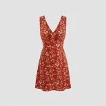 Floral Print V Neck Dress Elegant Fresh Style Lightweight Fabric Perfect for Spring and Summer O