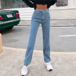High Waisted Black Denim Straight Leg Pants Fashionable Trendy Comfortable Fall Winter Wear Whol