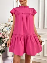 Loose Fit Solid Color Pleated Dress Womens Fashion Casual Style Versatile for Daily Wear Wholesa