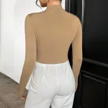 Elegant Womens Cropped T Shirt Slim Fit Half High Neck Long Sleeve Solid Color Summer Casual Wea