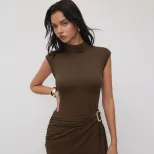 Knit Textured Bodycon Dress Solid Color Slim Fit Metal Button Detail Spring Fashion for Women Wh
