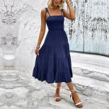 Summer Womens Backless Solid Color Cami Dress Slim Fit Sexy Casual Style Wholesale Available