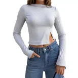 Womens Long Sleeve T Shirt Minimalist Style Youthful Vibe Solid Color Spring Summer Fashion Whol