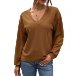 Womens Long Sleeve V Neck T Shirt Waffle Knit Fabric Autumn Fashion Wholesale Available bulk ord