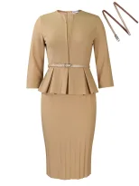 V Neck Ruffle Hem Pencil Skirt High Waist Slim Fit Elegant Design Winter Office Wear for Women W
