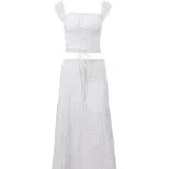 Fashion Womens Set Square Neck Lace Tie Ruffled Hem Skirt Winter Collection Wholesale Available