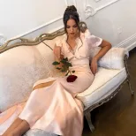 Elegant Mermaid Dress V Neck Lace Panel Bodycon Fit French Court Style for Formal Events Wholesa