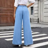 Wide Leg Denim Trousers Loose Fit Versatile Style Trendy Design Casual Wear for Women Wholesale