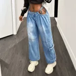 Womens Loose Fit Denim Cargo Pants Versatile Style Trendy Design Comfortable Fabric Perfect for