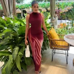 Sleeveless Stand Collar Dress Fashionable Floral Print Mid Length Sexy Elegant Bodycon Style Per