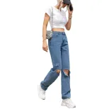 Casual Ripped Straight Leg Jeans for Women Versatile Design Comfortable Fit Trendy Style Wholesa