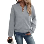 Autumn Long Sleeve Zipper Detail Cardigan Solid Color Lightweight Casual Style Wholesale Availab