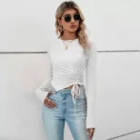Womens Short Sleeve T Shirt Comfortable Casual Irregular Hem Pleated Design Summer Wear Wholesal