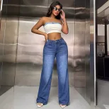 Wide Leg Denim Trousers Loose Fit High Waisted Flowy Design Casual Wear Street Style Wholesale A