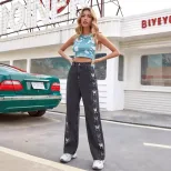 Vintage Gradient Butterfly Embroidery Denim Pants Womens Casual Style Versatile Fit Suitable for