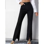 High Waisted Wide Leg Split Hem Jeans Casual Slim Fit Comfortable Fabric Womens Fashion Wholesal