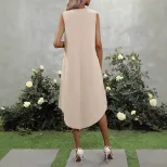Casual Fashion Womens Dress Solid Color Round Neck Short Sleeve Ideal for Everyday Wear Wholesal