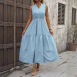 High Waist Sleeveless Maxi Dress Simple Style Solid Color Comfortable Fit Casual Wear for Summer