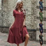 Casual Midi Dress Simple Design Comfortable Fit Summer Style Perfect for Work or Leisure Wholesa