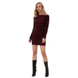 Off Shoulder Long Sleeve Dress Slim Fit Metallic Button Detail Spring Summer Style Wholesale Ava