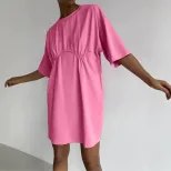 Summer Womens Cotton A Line Dress Casual Loose Fit Round Neck European Style Perfect for Everyda