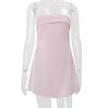 Off Shoulder Satin Mini Dress Solid Color Backless Spring Chic and Elegant for Parties Wholesale