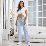Casual Straight Leg Denim Jeans for Women Versatile Comfortable Stylish Everyday Wear Wholesale