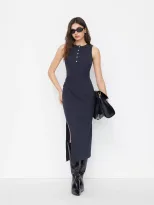 Knot Detail Bodycon Dress Sleeveless Round Neck Side Slit Knitted Fabric Elegant Style Perfect f