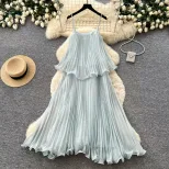 Light Blue Ruffled Hem Sleeveless Maxi Dress for Women Summer Casual Wear Available in S M L Wholesale