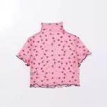 Short Cropped T Shirt Sweet Floral Print Sheer Fabric Casual Style Perfect for Summer Outings Wh