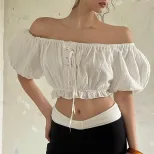 Off Shoulder Ruffled Top Sexy Sweet Puff Sleeve Spring Summer Fashion Wholesale Available OEM OD