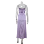 French Style Womens Satin Slip Dress Elegant Slim Fit Backless Soft Texture Perfect for Evening