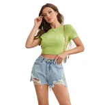 Womens Short Sleeve Knit T Shirt Solid Color Sexy Backless Design Casual Wear for Summer Wholesa
