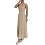Sleeveless A Line Dress Solid Color Waist Defining Minimalist Design Summer Casual Wear Wholesal
