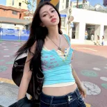 欧美风女装2026夏季新款美式辣妹个性街头印花吊带百搭上衣两件套