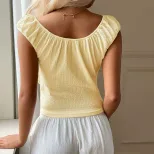 Vintage Square Neck Ruffled Crop Top Summer Fashion Slim Fit Womens Stylish Blouse Wholesale Ava