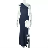 Color Block Floral Print Backless Bodycon Dress Elegant Asymmetrical Neckline Side Slit Chic Sty