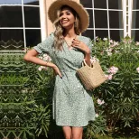 Floral Print Dress Sweet Green Color Fresh Country Style Summer Wear Wholesale Available custom