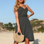 Summer Womens Dress Backless Solid Color Asymmetrical Design Casual or Evening Wear Wholesale Av