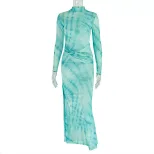 Elegant Womens Long Sleeve Floral Dress Slim Fit High Neck Comfortable Sheath Style Perfect for