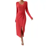 Elegant Solid Color Bodycon Dress Chic Split Design Comfortable Fit Perfect for Office or Evenin