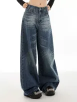 Wide Leg High Waisted Denim Trousers Vintage Style Versatile Design Comfortable Fit Casual Wear