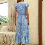 Fashionable Irregular Print Midi Dress for Women Stylish Design Comfortable Fit Versatile for Ca