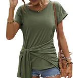 Womens V Neck Short Sleeve T Shirt Fashionable Solid Color Casual Wear for Summer Wholesale Avai