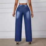 Wide Leg Denim Trousers Straight Fit Casual Style Versatile for Everyday Wear Wholesale Availabl