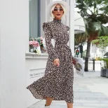 Spring Floral Maxi Dress for Women High Neck Long Sleeve Fashionable Design Perfect for Casual o